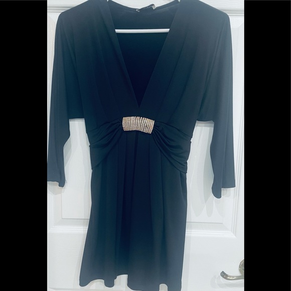 New Black Mini Tie Dress with Rhinestones- Size Small - Picture 3 of 7